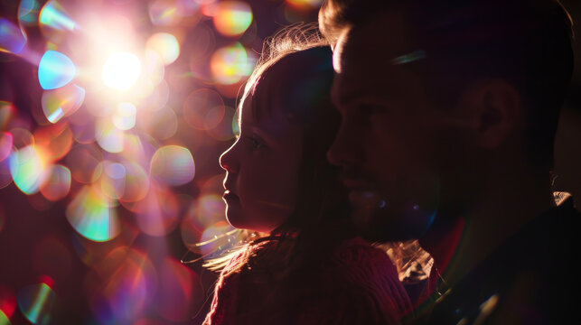 Distorted family image, like the illusion created by an anamorphic lens flare