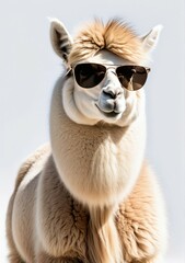 Fototapeta premium Pink lama in sunglasses, cartoon flat isolated on white background.