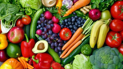 Assortment of Fresh Colorful Vegetables and Fruits for Balanced Diet