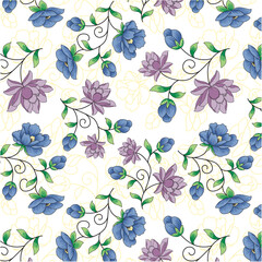Branchy leaves roses and flowers pattern