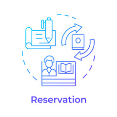 Reservation blue gradient concept icon. Book circulation, personalized services. Library management. Round shape line illustration. Abstract idea. Graphic design. Easy to use in infographic, blog post