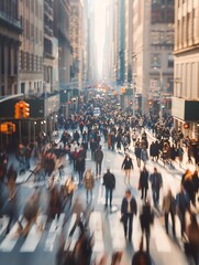 Obraz premium Unidentified mass of individuals strolling on a bustling metropolis road.