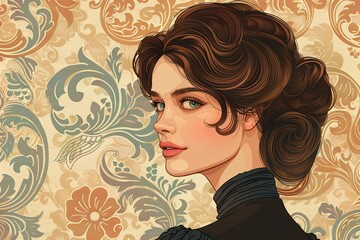 An illustration of a woman in a timeless Art Nouveau aesthetic.