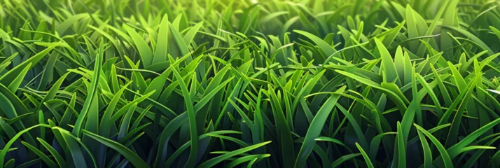Poster Closeup of Fresh green grass blowing in the wind Nature Vibrant Peaceful background  © Chanda