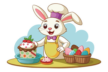cartoon-easter-bunny-as-a-cook-and-he-cooking-cupc vect.eps