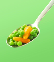 Erbsen Möhren, Löffel, Chromlöffel, isoliert, gemüse, 