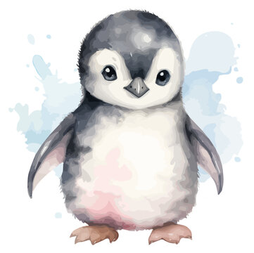 recommend clip art: Watercolor Painting clipart of a Baby Penguin, isolated on a white background, Drawing vector, Illustration Vector, design logo, Graphic art.