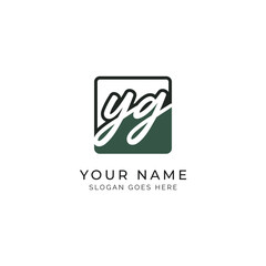 Y, G, YG Initial letter handwritten, Alphabet YG signature Icon in square shape