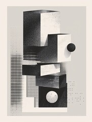 Abstract geometric shapes of squares and cubes in varying sizes in a minimalist, rugged style with a monochromatic color scheme for poster art and prints. - 775800495