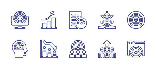 Performance line icon set. Editable stroke. Vector illustration. Containing low performance, growth, meter, success, performance, web performance, performer, fine.