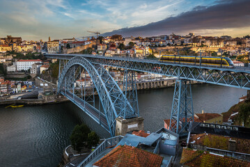 View from Vila Nova de Gaia city with Dom Luis I bridge, Portugal