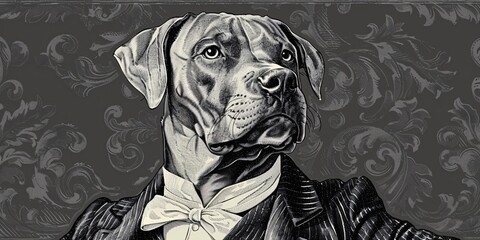 Canine sporting classic attire in an old-fashioned hand-drawn engraving. - obrazy, fototapety, plakaty