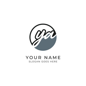 Y, A, YA Initial letter handwritten, Alphabet YA signature Icon in round shape