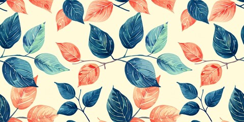 Illustration of a seamless pattern with leaf and flower motifs in an abstract design.