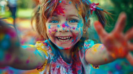 Cheerful girl at the festival of colors Holi