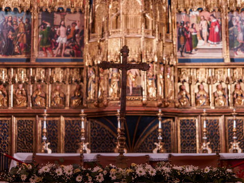 BOLEA HUESCA ARAGON SPAIN. Gothic collegiate church. Church The collegiate church of Santa Mar&iacute;a la Mayor in the town of Bolea, province of Aragon, Spain. bolea cherries