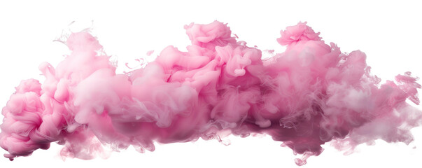 Pink beautiful smoke cloud of pink cotton candy on white background isolated on transparent background, realistic, 3D