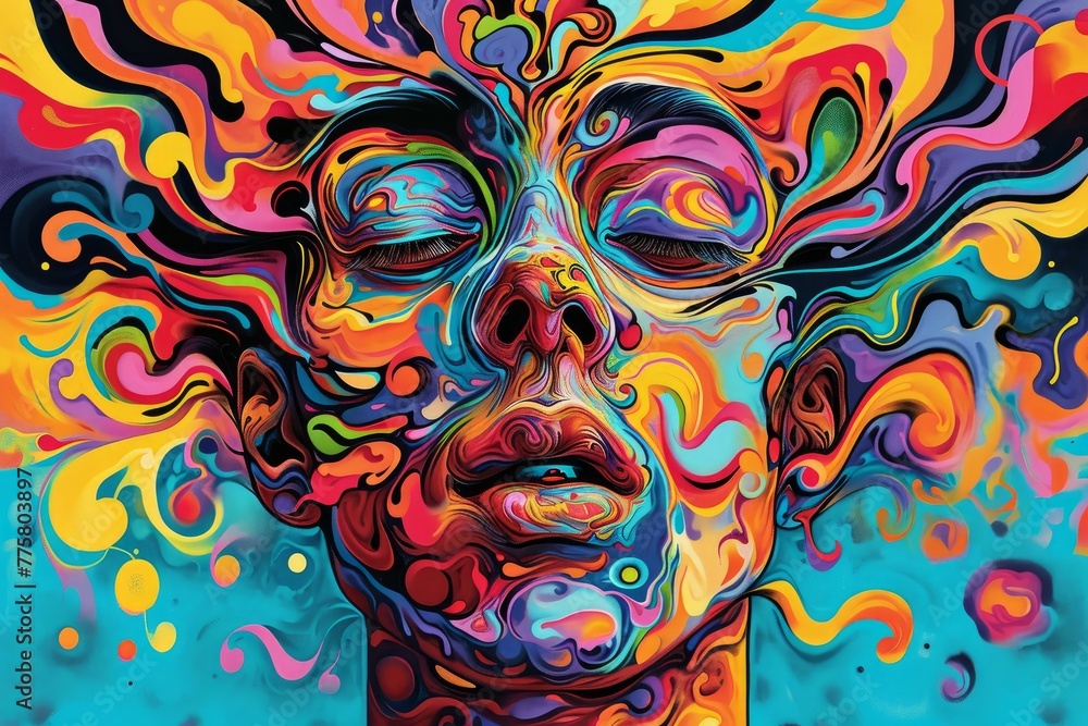 Wall mural lively colorful woman head. creative mind. fictional person. generate ai