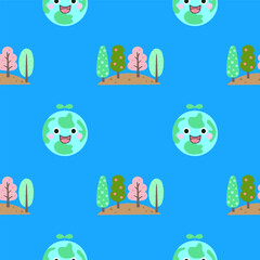Kids seamless pattern cute earth day hand drawn background vector illustration