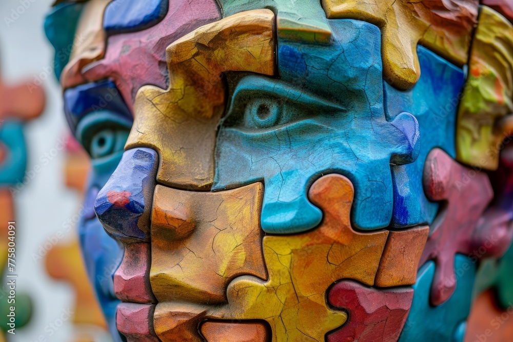 Poster stimulating mind puzzle head. idea brain solution. generate ai