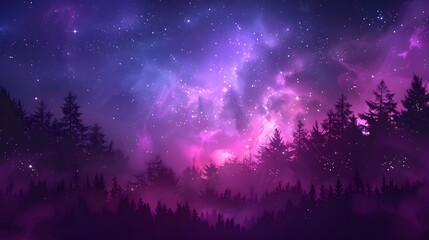 Nebula Glow Over Misty Pines