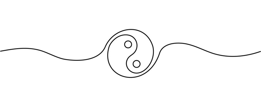 One continuous line drawing of Yin yang symbol sign. Vector illustration, tattoo design
