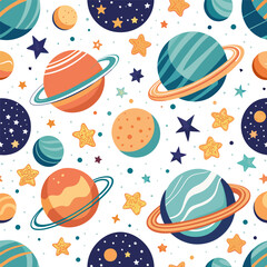 space planets elements seamless pattern