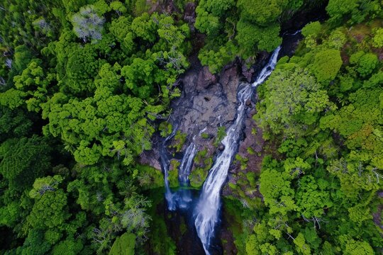 Serene Aerial waterfall view. Top beauty. Generate Ai