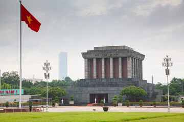 ho Chi Min mausoleum is a large memorial in downtown Hanoi surrounded by Ba Dinh Square. It houses the embalmed body of former Vietnamese leader president Ho Chi Minh