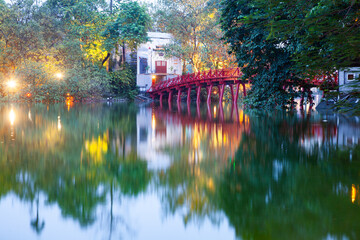 iconic red bridge in Hanoi, Vietnam