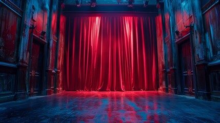 The curtains on both sides of the theater were opened - obrazy, fototapety, plakaty