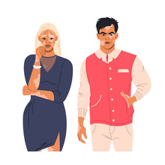 A young man and a woman with vitiligo. Flat vector illustration