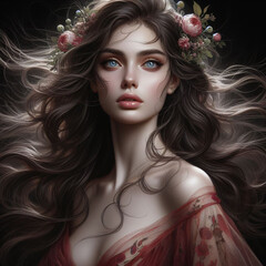 portrait of beautiful Princess in red dress Generated Ai - obrazy, fototapety, plakaty