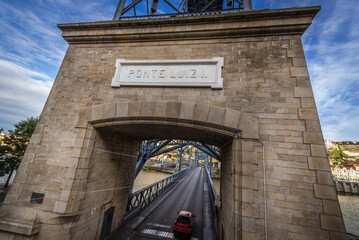 Gate of Dom Luis I Bridge over Douro River in Vila Nova de Gaia city, Portugal