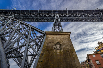 Details of Dom Luis I Bridge over Douro River in Vila Nova de Gaia city, Portugal