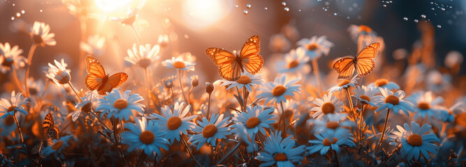 Flügelschlag: Schmetterling und Gänseblümchen im Morgenlicht
