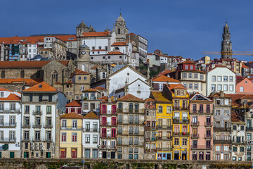 Riverfront in Porto city, view with Church of Saint Francis and Church of Saint Nicholas, Portugal
