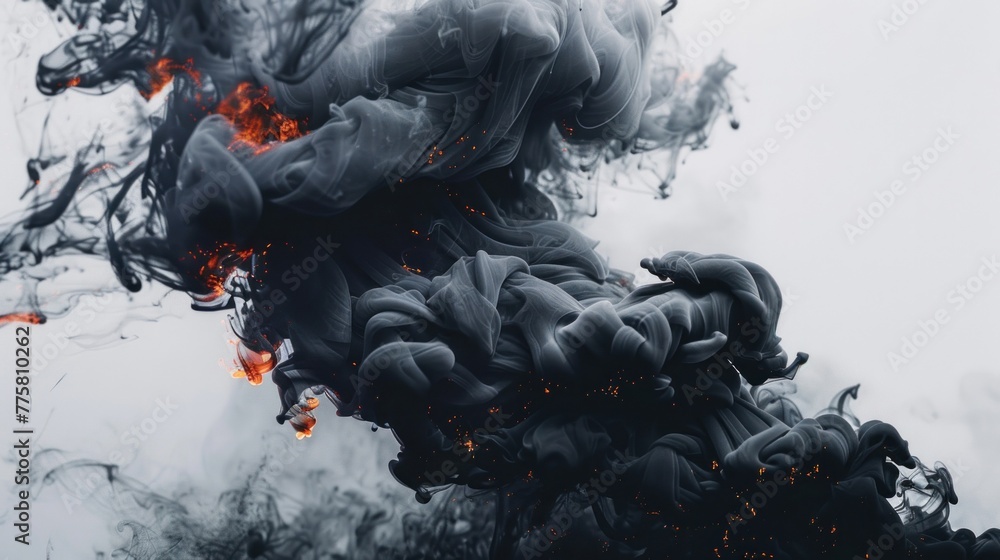 Poster dynamic swirls of smoke with contrasting red embers, creating captivating abstract background for cr