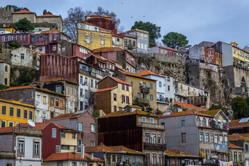 Houses on a riverfront of Douro River in Porto, Portugal