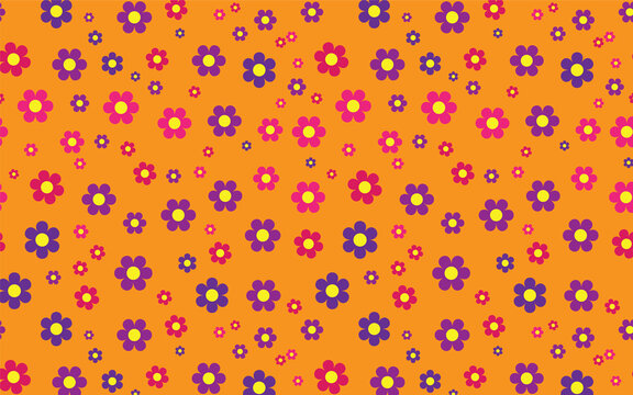 purple flower color on orange backgroound seamless pattern JPG