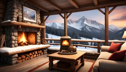 Create-An-Image-Of-A-Cozy-Mountain-Cabin-Surrounde- 3