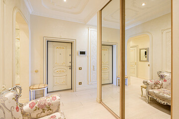 standard room interior apartment. room doors, renovation corridor lobby entrance hall