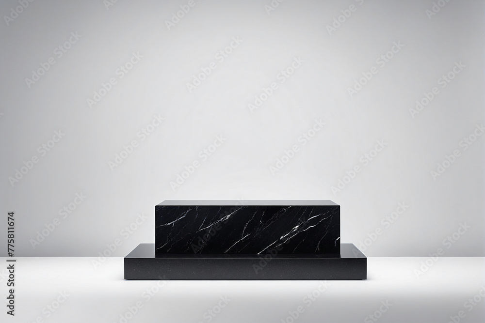 Poster black podium on white background for display product material from black stone can be use for presen