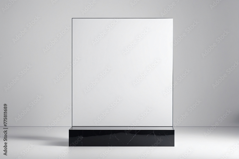 Poster black podium on white background for display product material from black stone can be use for presen