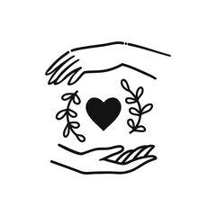 Hand with heart. Self care concept. Vector illustration.