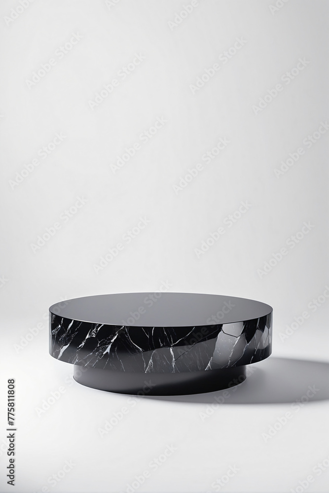 Poster black podium on white background for display product material from black stone can be use for presen
