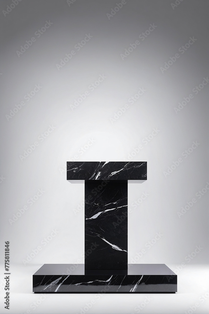 Poster black podium on white background for display product material from black stone can be use for presen
