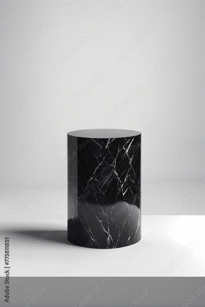 Poster black podium on white background for display product material from black stone can be use for presen