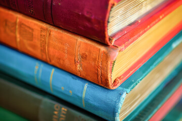 close-up of bright colorful books