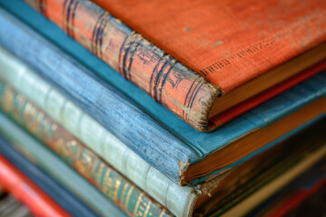 close-up of a stack of colorful books.
